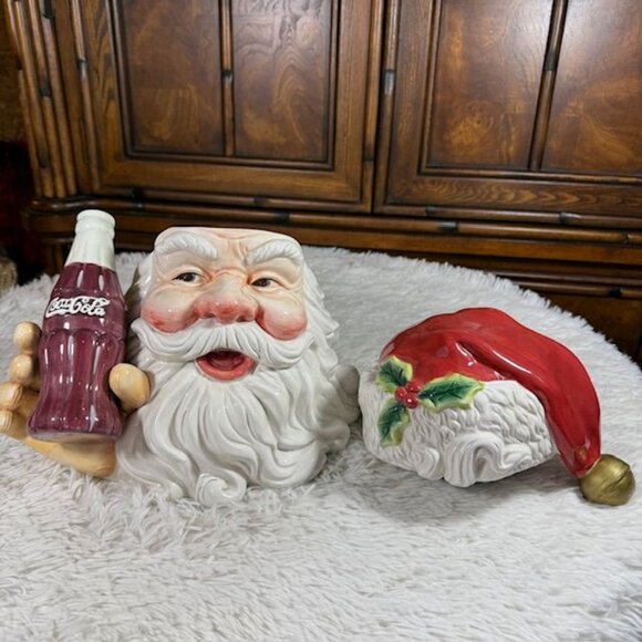 Vintage Coca-Cola Glazed Ceramic Santa Holding Coke Bottle Large Cookie Jar - Picture 10 of 13